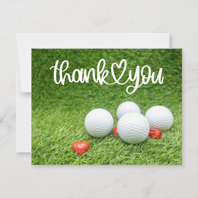 Golf Thank you card with golf ball and hearts love (Front)