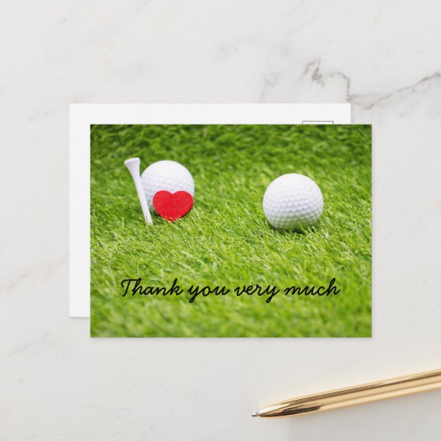 Golf Thank you card with golf ball and hearts love (Front/Back In Situ)