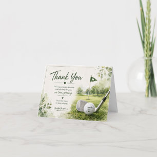 Golf Thank you card  with golf ball on green grass