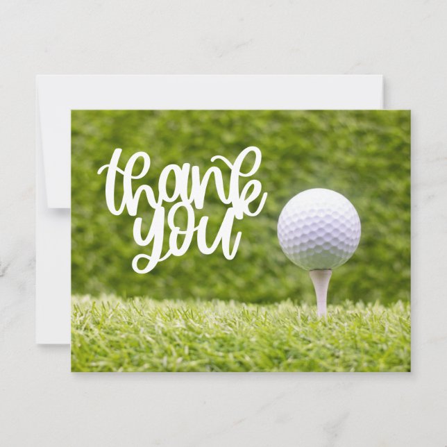 Golf Thank you card with golf ball on green grass (Front)
