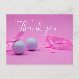 Golf Thank you card with golf ball on pink