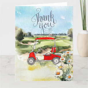 Golf Thank you card with golf cart watercolor