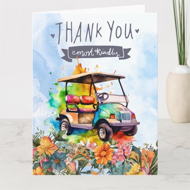 Golf Thank you card with golf cart watercolor (Front)