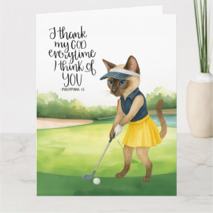 Golf Thank you card with golfer cat lover on green