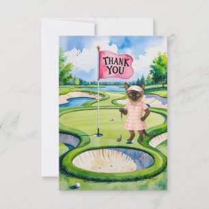 Golf Thank you card with golfer cat lover on green