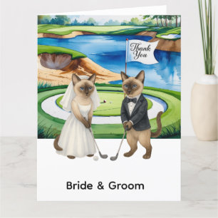 Golf Thank you card with golfer cat Wedding Party