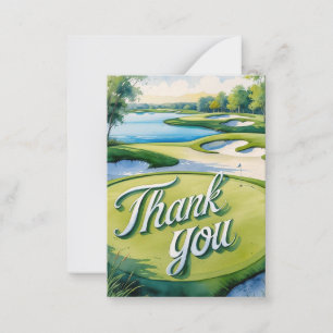 Golf Thank you golf ball on green Card