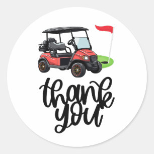 Golf Thank you with cart  and flag on green Golf  Classic Round Sticker