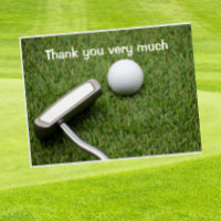 Golf Thank you with golf ball and putter on green