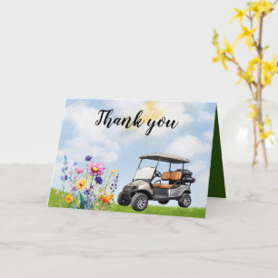 Golf Thank you with golf cart and flowers Card