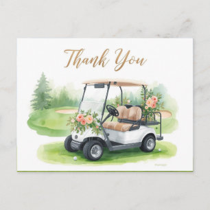 Golf Thank you with golf cart and flowers Postcard