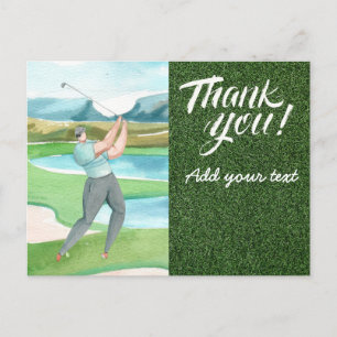 Golf  thank you with golfer golfing on green postcard