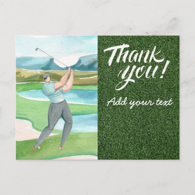 Golf  thank you with golfer golfing on green postcard (Front)