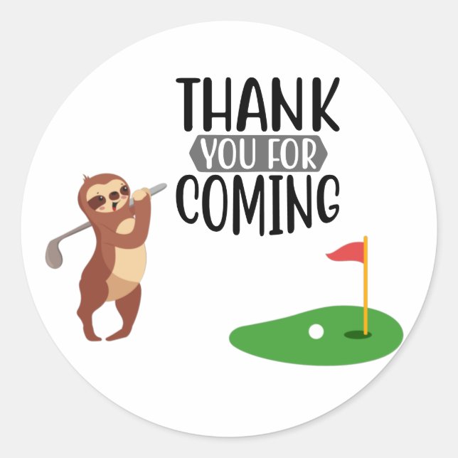 Golf Thank you with text and flag Golfer Sloth Classic Round Sticker (Front)