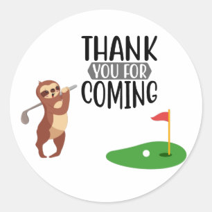 Golf Thank you with text and flag Golfer Sloth Classic Round Sticker