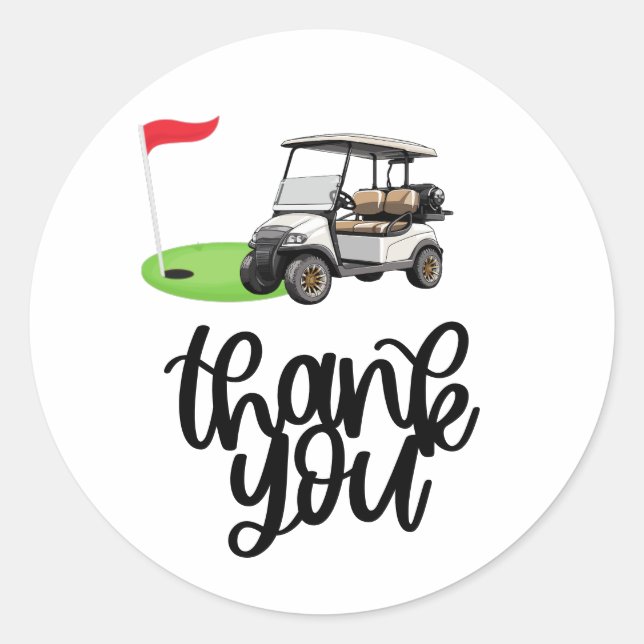 Golf Thank you with text and flag on green Golf  Classic Round Sticker (Front)