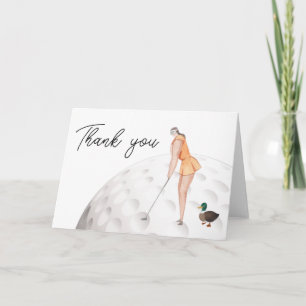 Golf Thank you with text and woman golfer putting Card
