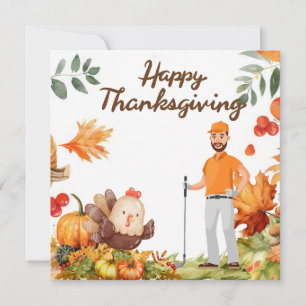 Golf Thanksgiving Autumn Greeting for Golfer Holiday Card