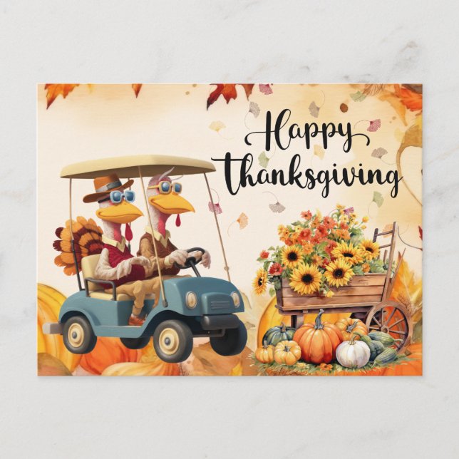 Golf Thanksgiving Autumn Greeting for Golfer Postcard (Front)
