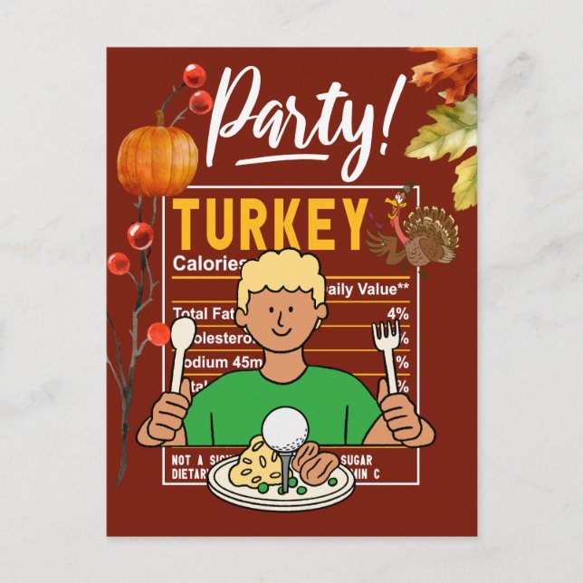 Golf Thanksgiving golfer eat ball  turkey funny Postcard (Front)