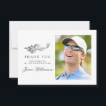 Golf Theme 18th Birthday Photo Thank You Card<br><div class="desc">A beautiful and elegant thank you card designed especially for a 18th birthday. It features a golf accessories graphic consisting of a golf club,  golf ball,  hat and golf.  Three lines allow for a customized thank you and the birthday celebrant's name. Space is also provided for a large photo.</div>