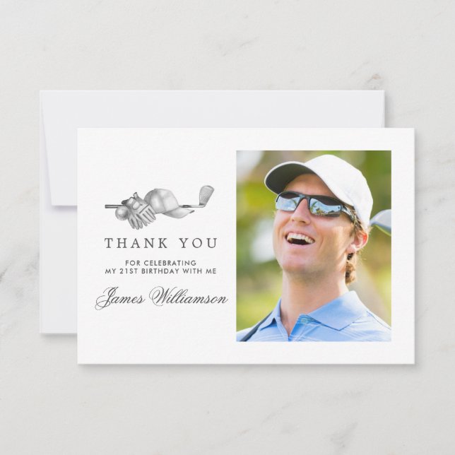 Golf Theme 21st Birthday Photo Thank You Card (Front)