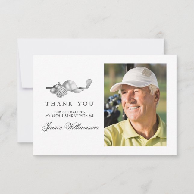 Golf Theme 60th Birthday Photo Thank You Card (Front)