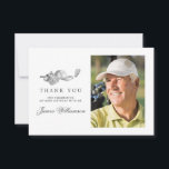 Golf Theme 60th Birthday Photo Thank You Card<br><div class="desc">A beautiful and elegant thank you card designed especially for a 60th birthday. It features a golf accessories graphic consisting of a golf club,  golf ball,  hat and golf.  Three lines allow for a customized thank you and the birthday celebrant's name. Space is also provided for a large photo.</div>