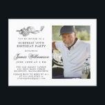 Golf Theme 70th SURPRISE Birthday Party Photo Invitation Postcard<br><div class="desc">Elegant black and white birthday invitation for a golfer. The top of the invitation is decorated with golf accessories - a golf club, golf ball, hat and gloves. The watercolor design creates a traditional and classic aesthetic. Perfect for a birthday bash at the club or a backyard BBQ. All of...</div>