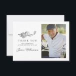 Golf Theme 90th Birthday Photo Thank You Card<br><div class="desc">A beautiful and elegant thank you card designed especially for a 90th birthday. It features a golf accessories graphic consisting of a golf club,  golf ball,  hat and golf.  Three lines allow for a customized thank you and the birthday celebrant's name. Space is also provided for a large photo.</div>