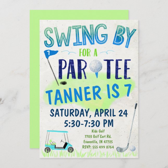 Golf Theme Birthday Invitation (Front/Back)