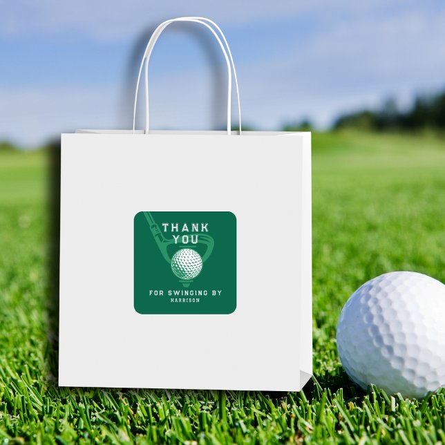 Golf Theme Birthday Par-tee Thank You Green Square Sticker (Perfect for favors & envelopes.)