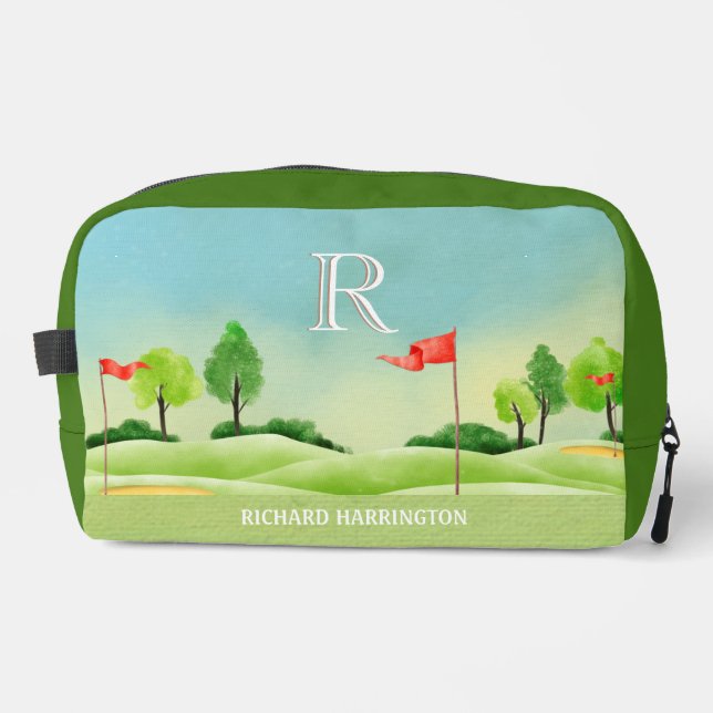 Golf Theme Course Greens Monogram Name Dopp Kit (Front)