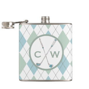 Golf Themed Argyle Personalized Monogram Hip Flask