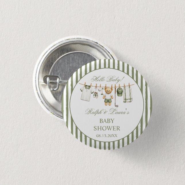 Golf Themed Bear Baby Shower  1 Inch Round Button (Front & Back)