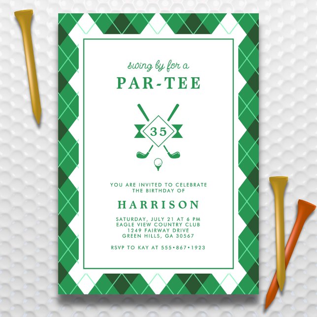 Golf Themed Birthday Party Any Age Preppy Green Invitation (Creator Uploaded)