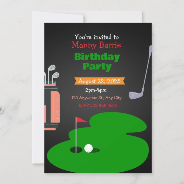 Golf-Themed Birthday Party  Invitation (Front)