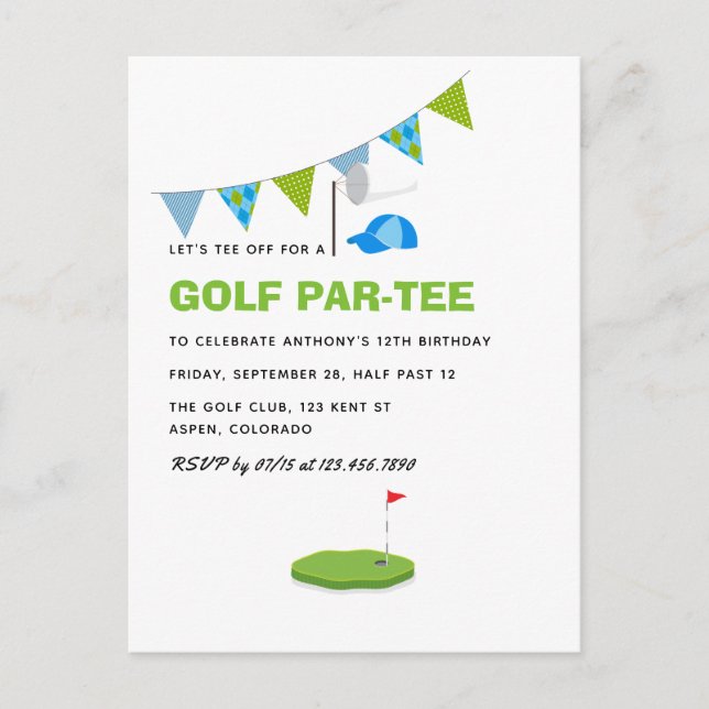 Golf Themed Birthday Party Postcard (Front)