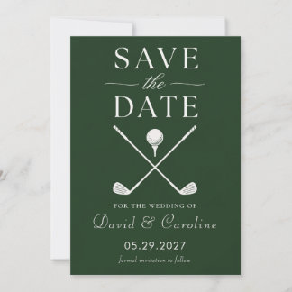 Golf Themed Dark Green Simple Modern Wedding Save The Date