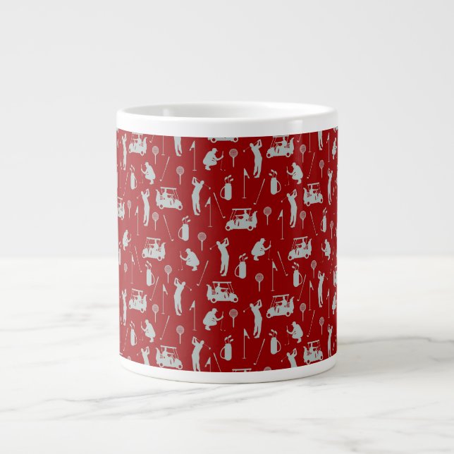 Golf themed with bag cart Golfer on red Large Coffee Mug (Front)