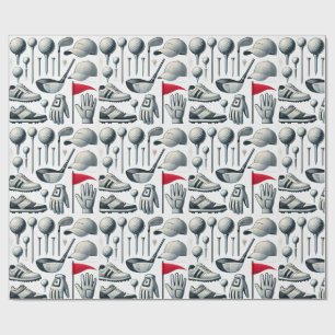 Golf themed with ball flag shoes tee club golfer wrapping paper