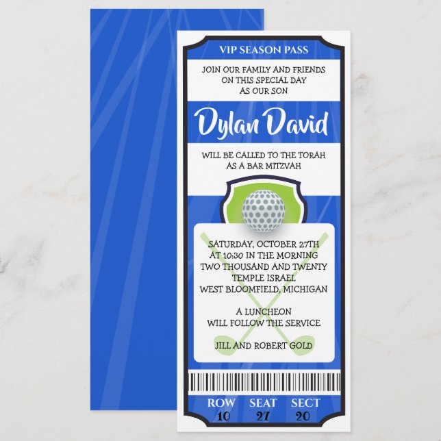 GOLF TICKET Bar Bat Mitzvah Invitation (Front/Back)