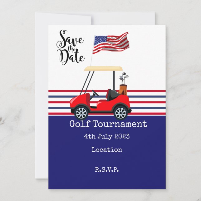 Golf Tournament with flag of America on green  Invitation (Front)