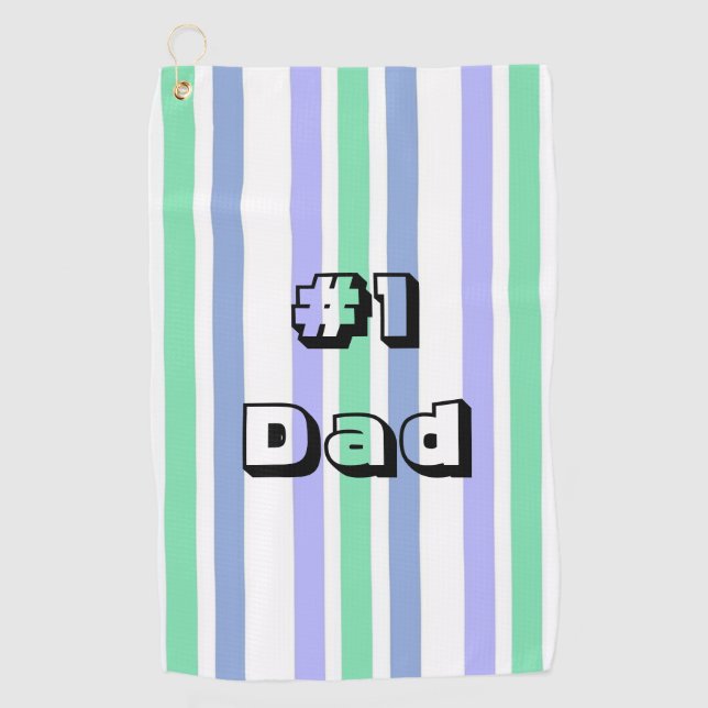 Golf Towel White Green Purple Stripe #1 Dad (Front)