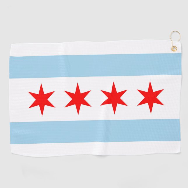 Golf Towel with flag of Chicago,Illinois, USA (Horizontal)