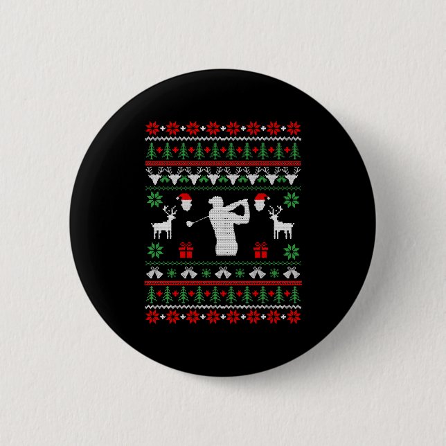 Golf Ugly Christmas Sweater 2 Inch Round Button (Front)