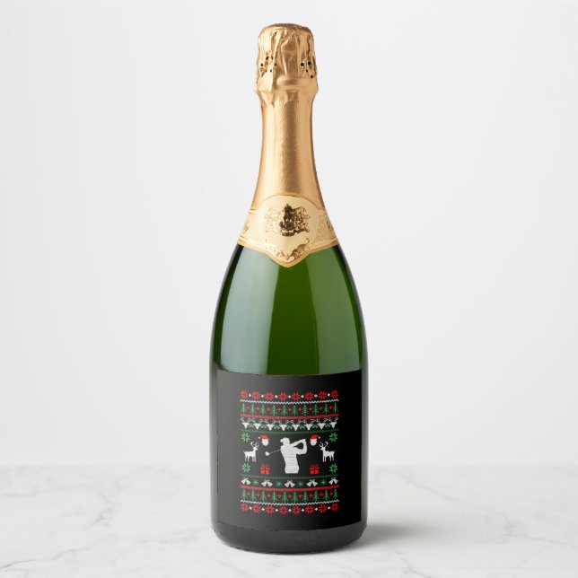 Golf Ugly Christmas Sweater Sparkling Wine Label (Front)