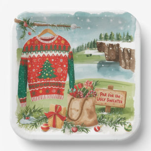 Golf Ugly Sweater Christmas for golfer Paper Plate