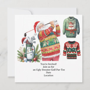 Golf Ugly Sweater Christmas Party Invitation Card