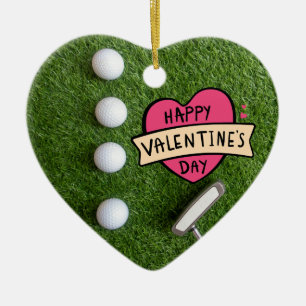 Golf Valentine's Day with ball for golfer Ceramic Ornament